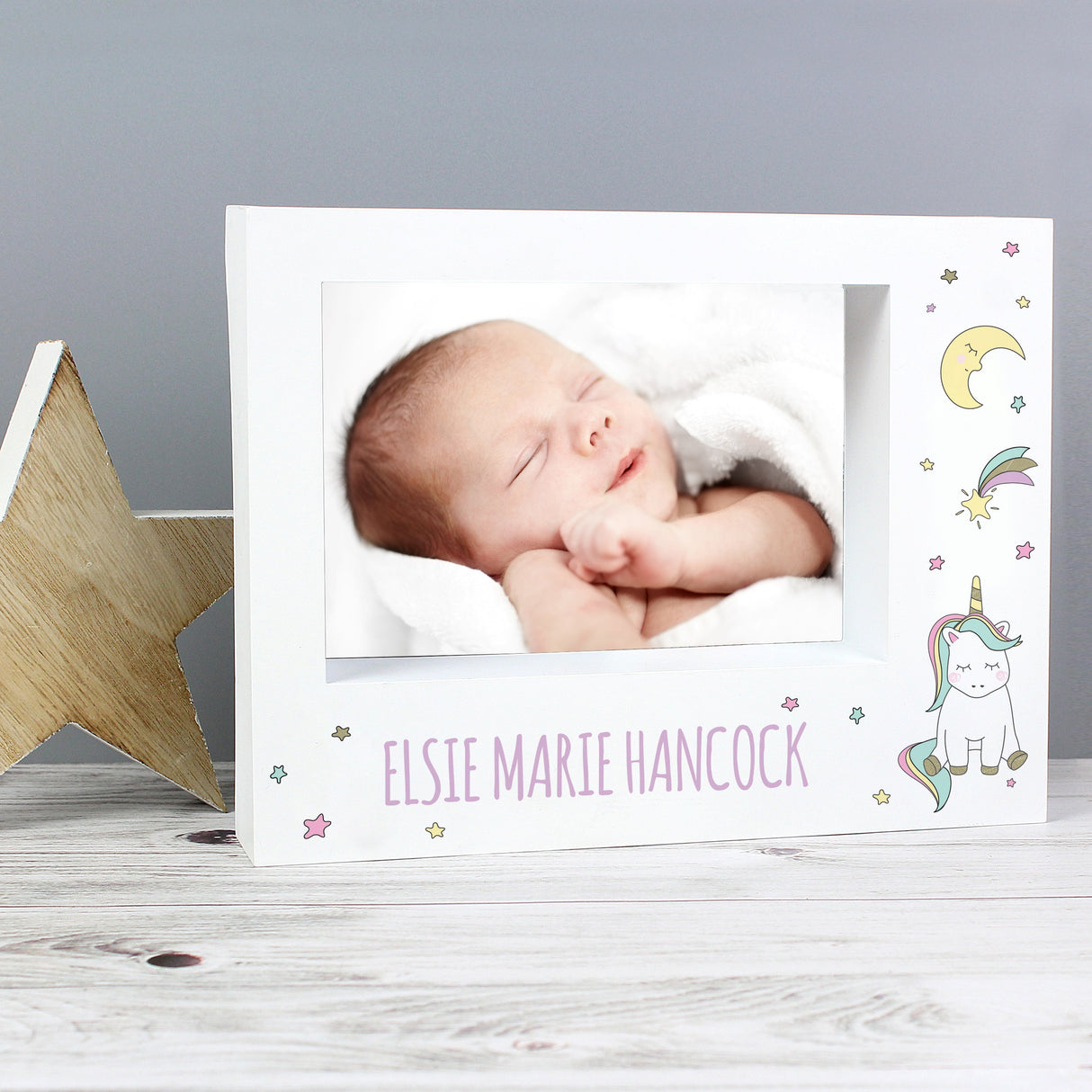 Personalised Baby Unicorn 5x7 Landscape Box Photo Frame: 7 - Photo Frames By Gift Moments