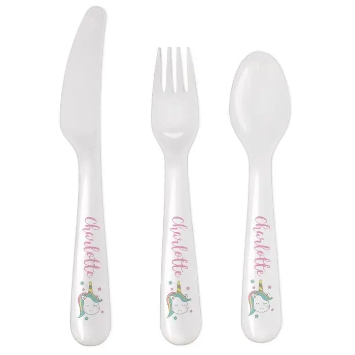 Personalised Baby Unicorn Plastic Cutlery: 4 - Cutlery Sets By Gift Moments