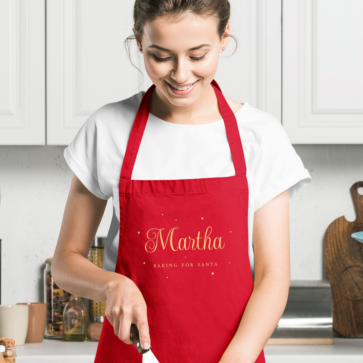 Personalised Baking for Santa Christmas Apron: 1 - Red - Aprons By Gift Moments