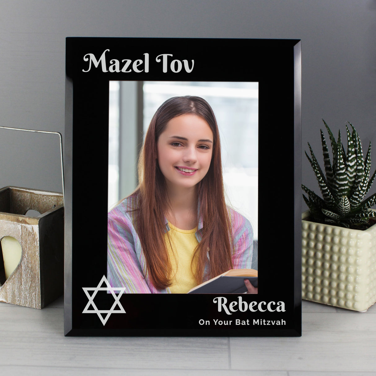 Personalised Bar and Bat Mitzvah Black Glass Photo Frame: 2 - Photo Frames By Gift Moments