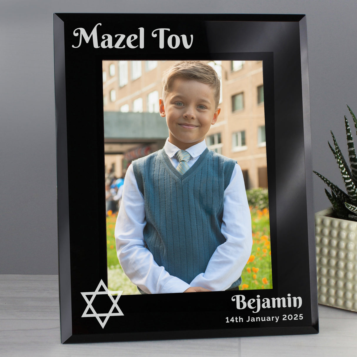 Personalised Bar and Bat Mitzvah Black Glass Photo Frame: 3 - Photo Frames By Gift Moments