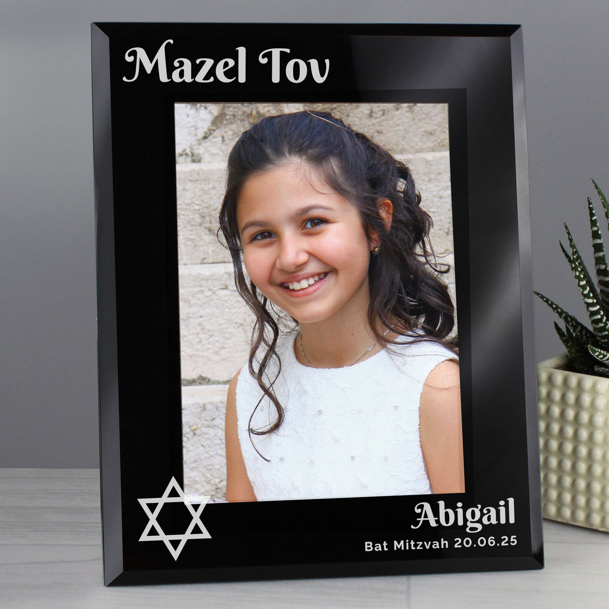 Personalised Bar and Bat Mitzvah Black Glass Photo Frame: 4 - Photo Frames By Gift Moments
