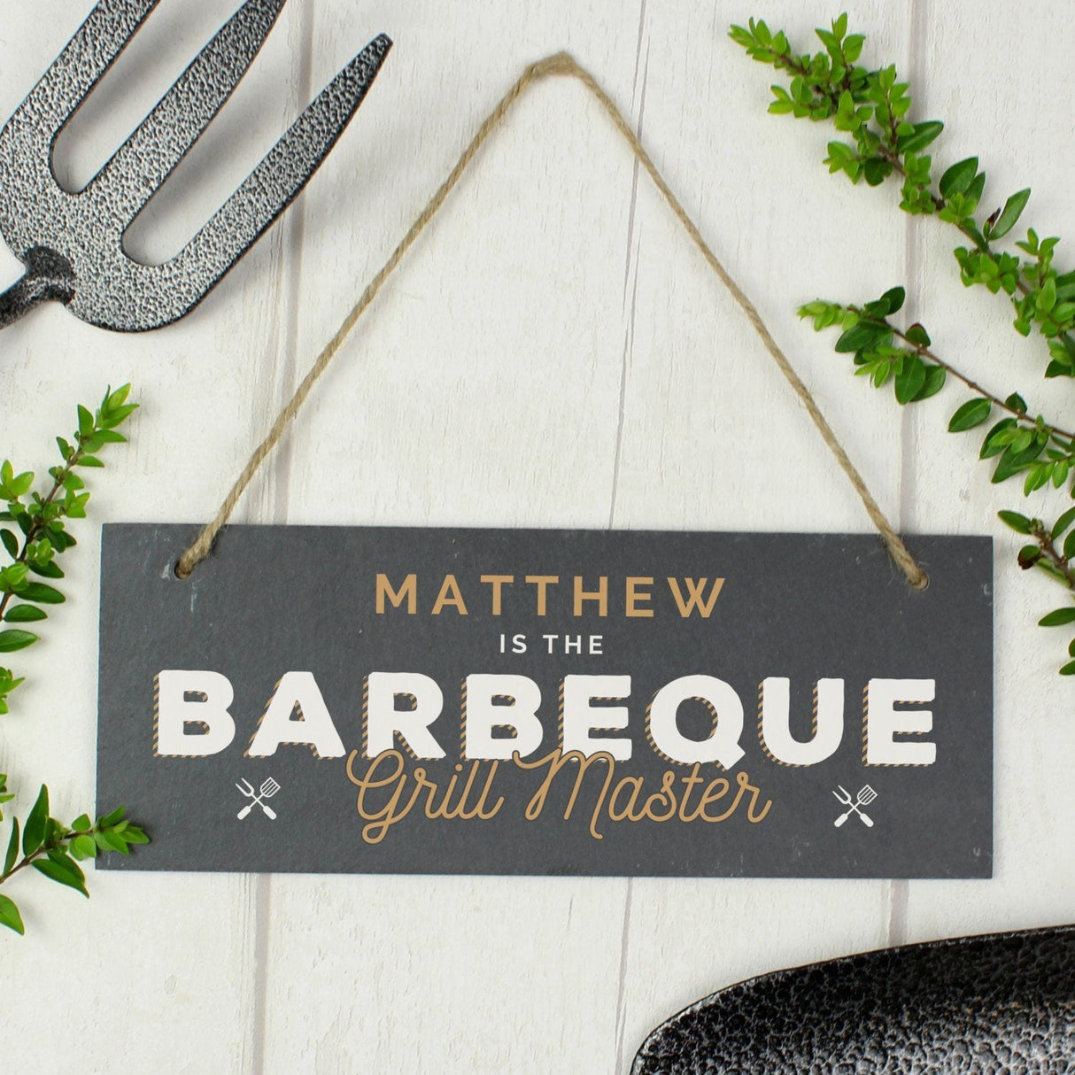 Personalised ’Barbeque Grill Master’ Printed Hanging Slate Plaque: 3 - Signs & Plaques By Gift Moments