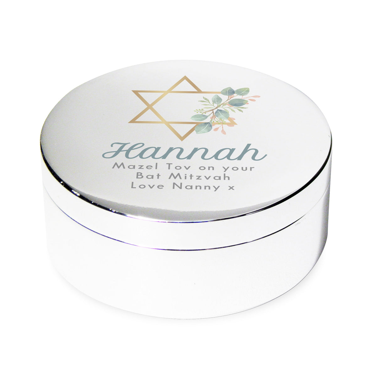 Personalised Bat Mitzvah Round Trinket: 5 - Trinket Boxes By Gift Moments