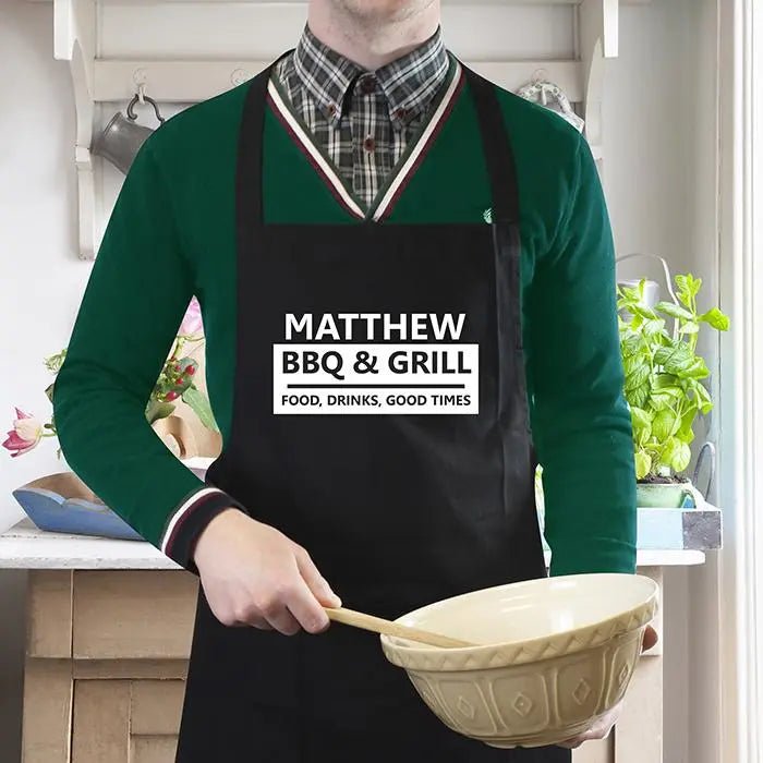 Personalised BBQ & Grill Black Apron: 1 - Aprons By Gift Moments