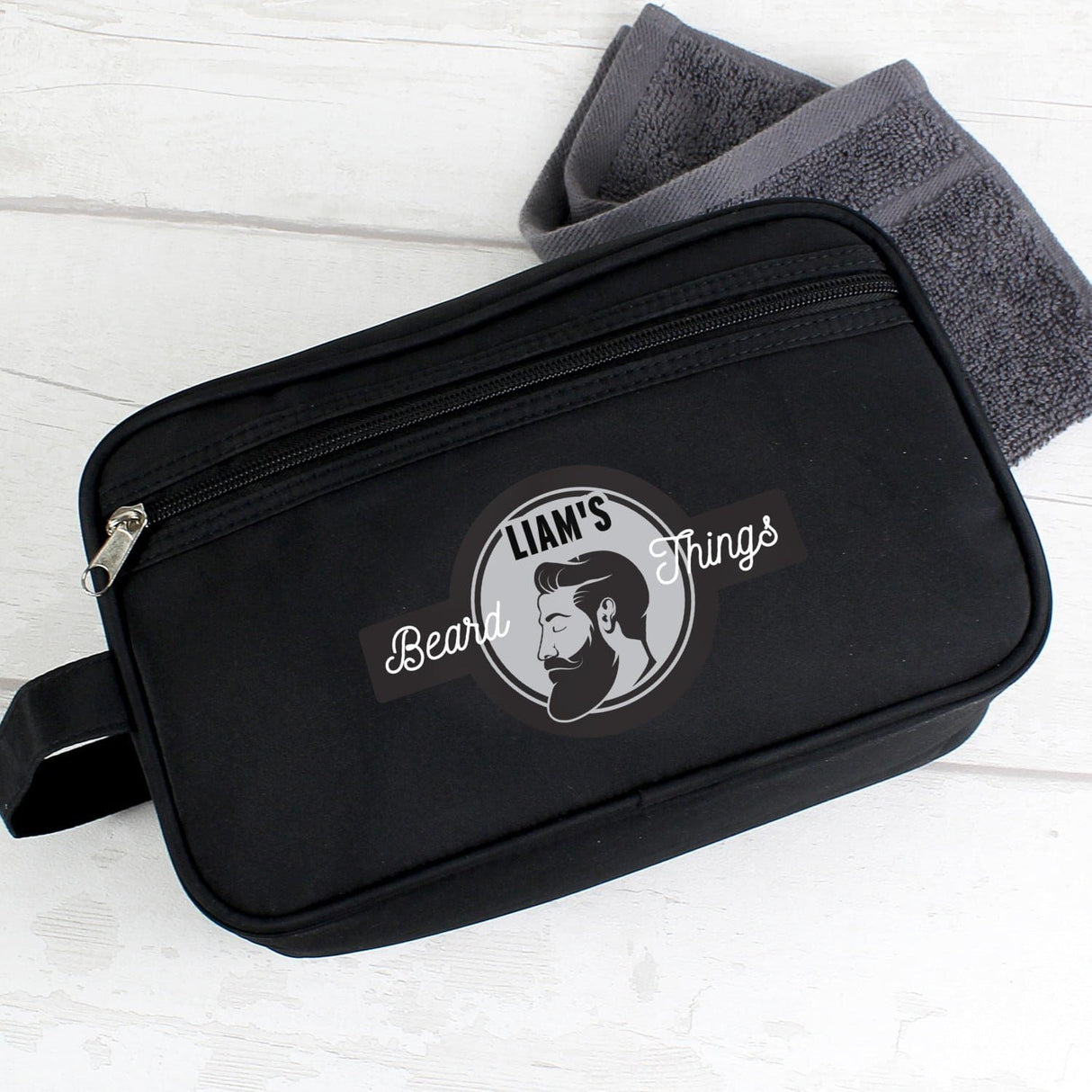 Personalised Beard Things Black Toiletry Bag: 1 - Toiletry & Makeup Bags By Gift Moments