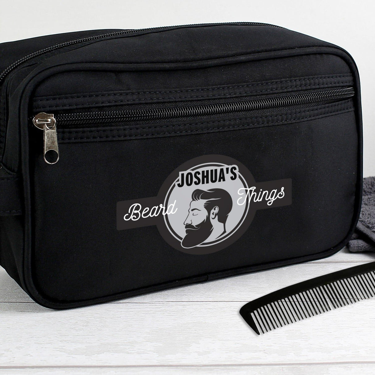 Personalised Beard Things Black Toiletry Bag: 2 - Toiletry & Makeup Bags By Gift Moments