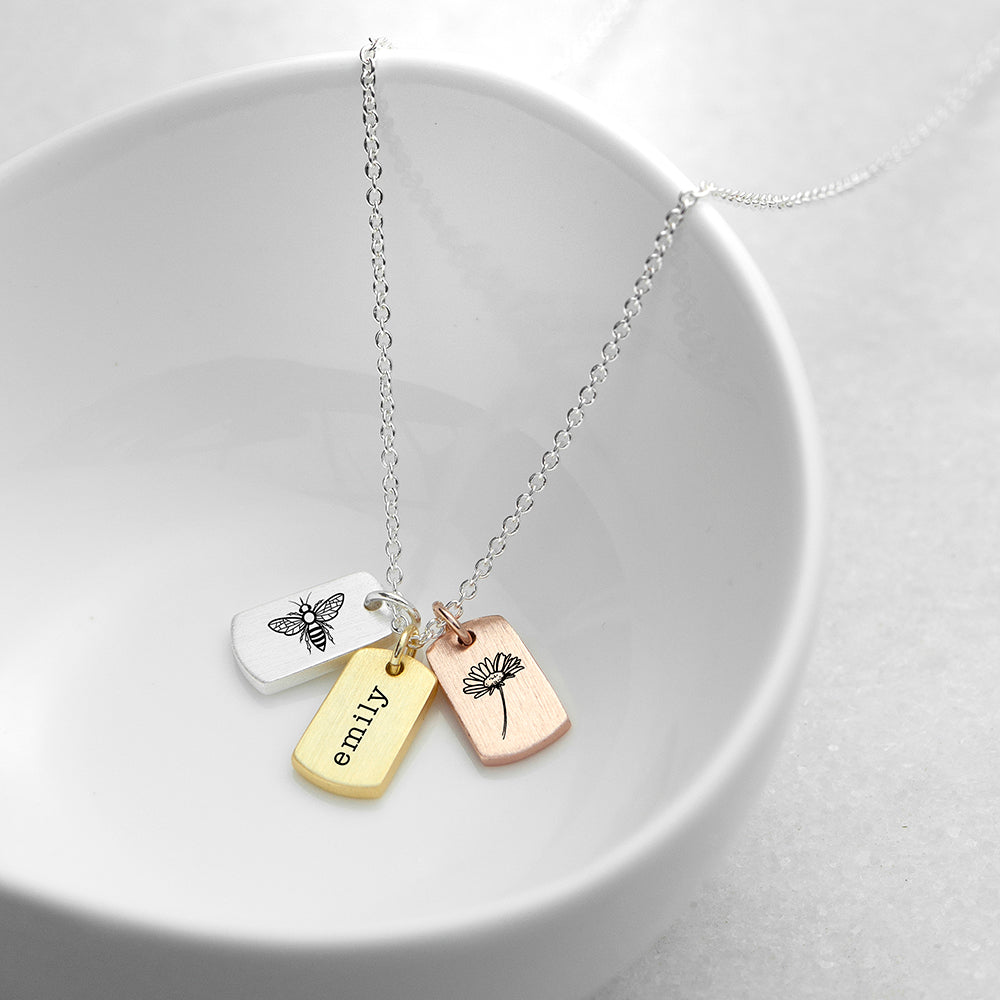 Personalised Bee and Flower Mini Tag Necklace: 2 - Necklaces By Gift Moments