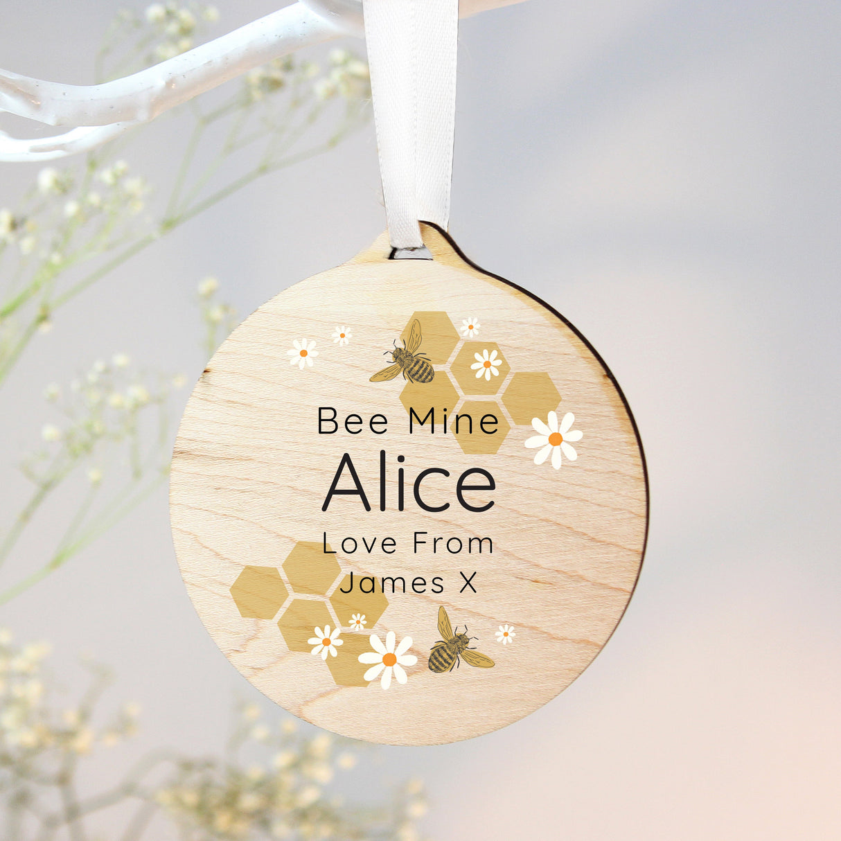 Personalised Bee Round Wooden Decoration: 2 - Decorations By Gift Moments