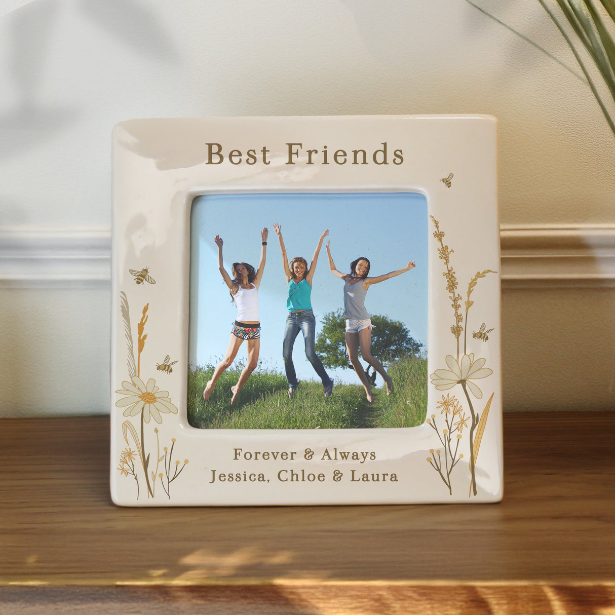 Personalised Bees & Daisy Ceramic 4x4 Frame: 2 - Photo Frames By Gift Moments