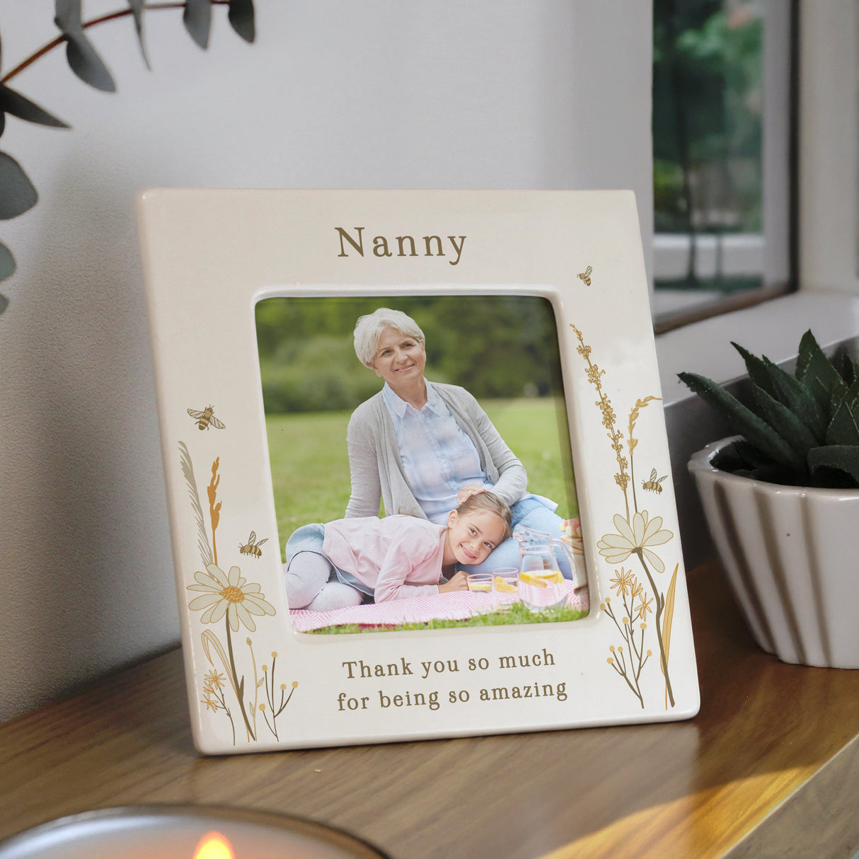Personalised Bees & Daisy Ceramic 4x4 Frame: 1 - Photo Frames By Gift Moments