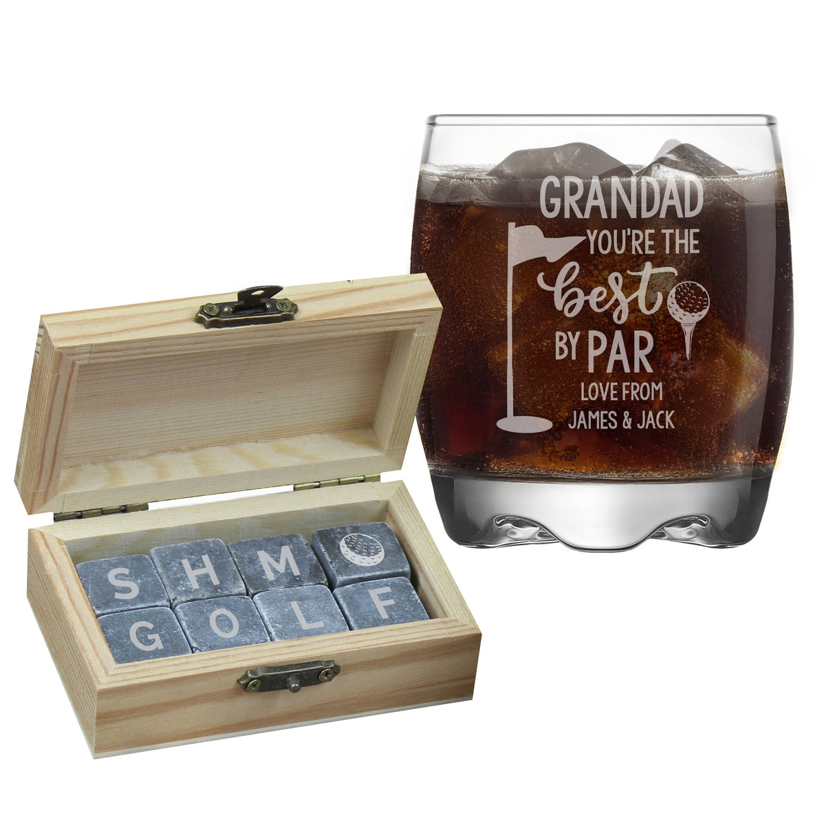 Personalised Best By Par Glass & Whisky Stones: 5 - Tumblers By Gift Moments