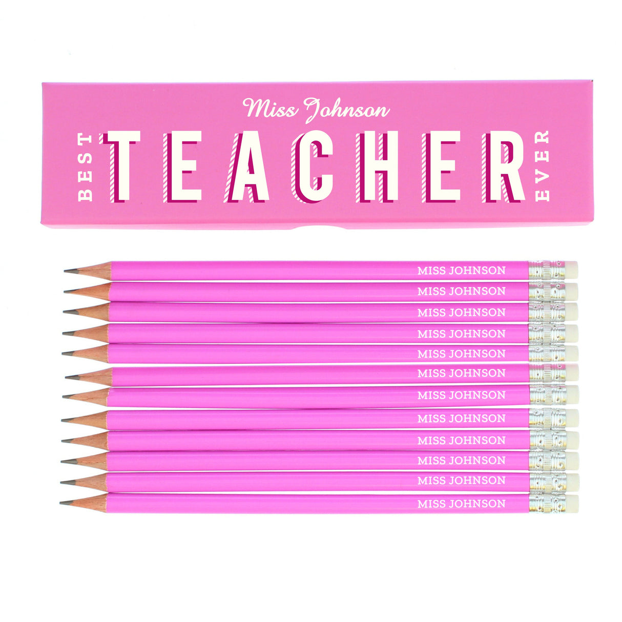 Personalised Best Teacher Ever Box and 12 Pink HB Pencils: 2 - Pens & Pencils By Gift Moments