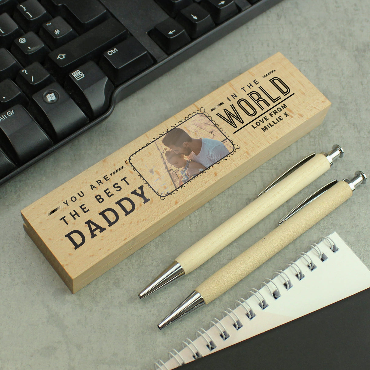 Personalised Best In The World Photo Upload Wooden Pen and Pencil Set: 2 - Pens & Pencils By Gift Moments