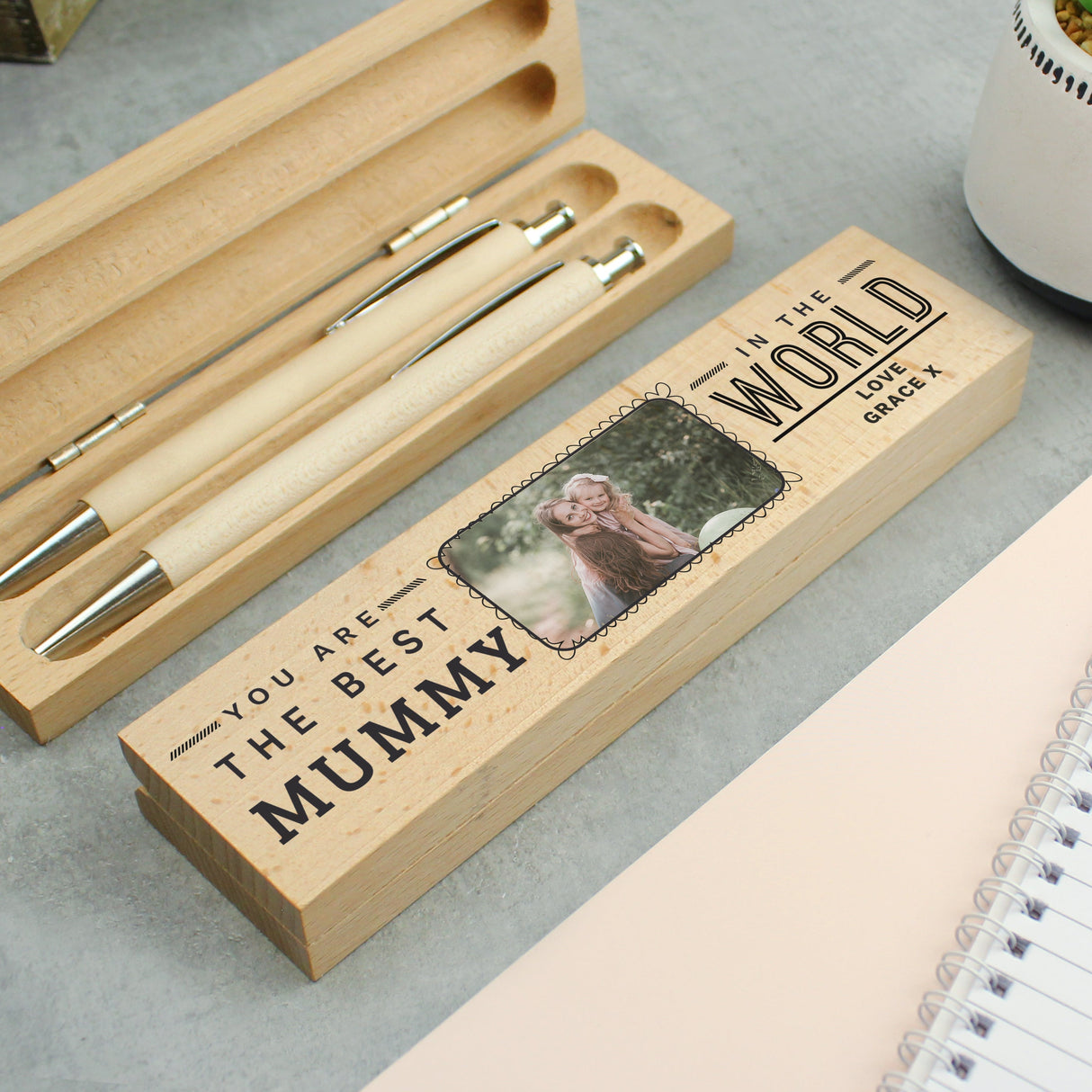 Personalised Best In The World Photo Upload Wooden Pen and Pencil Set: 6 - Pens & Pencils By Gift Moments