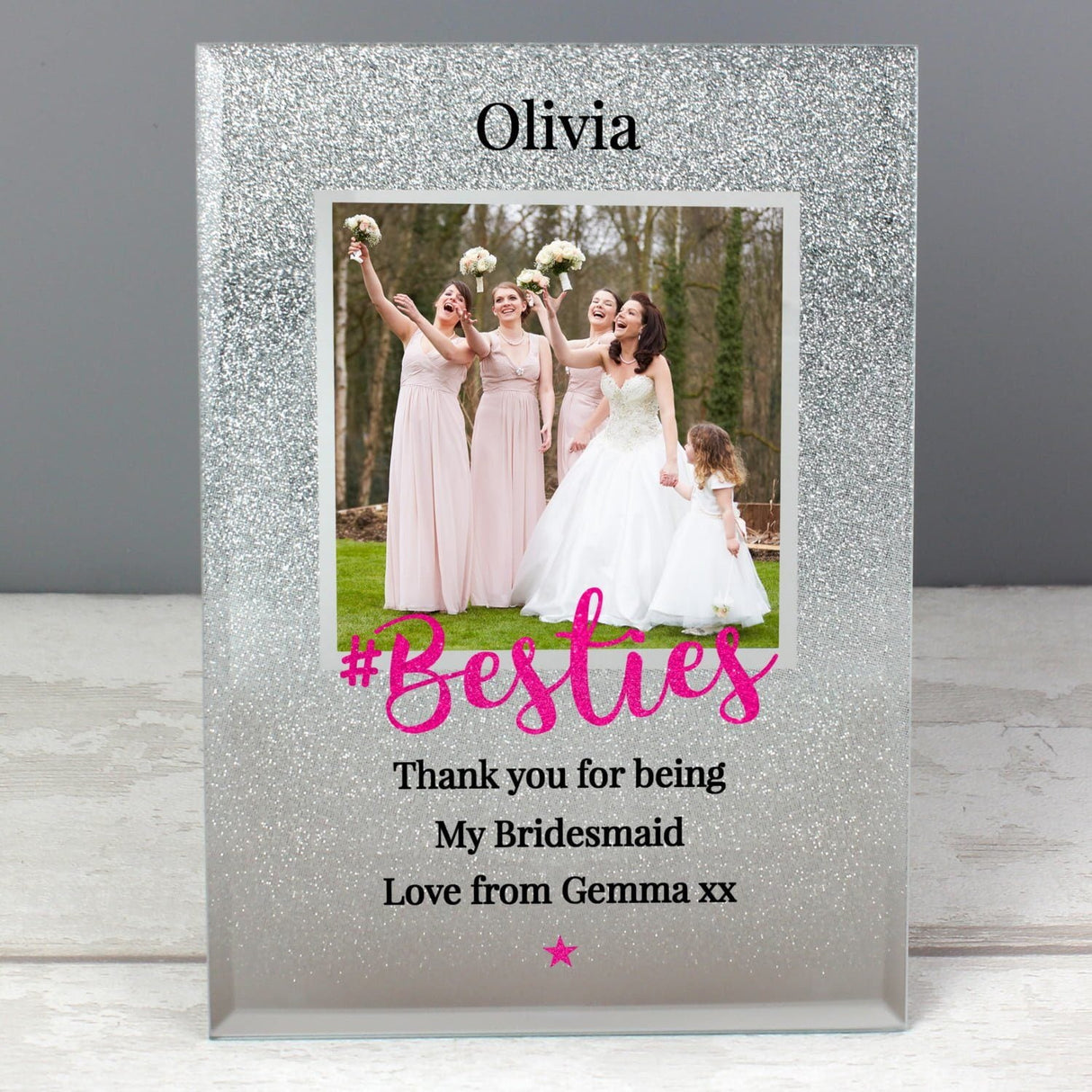 Personalised ’Bestie’ 4x4 Glitter Glass Photo Frame: 3 - Photo Frames By Gift Moments