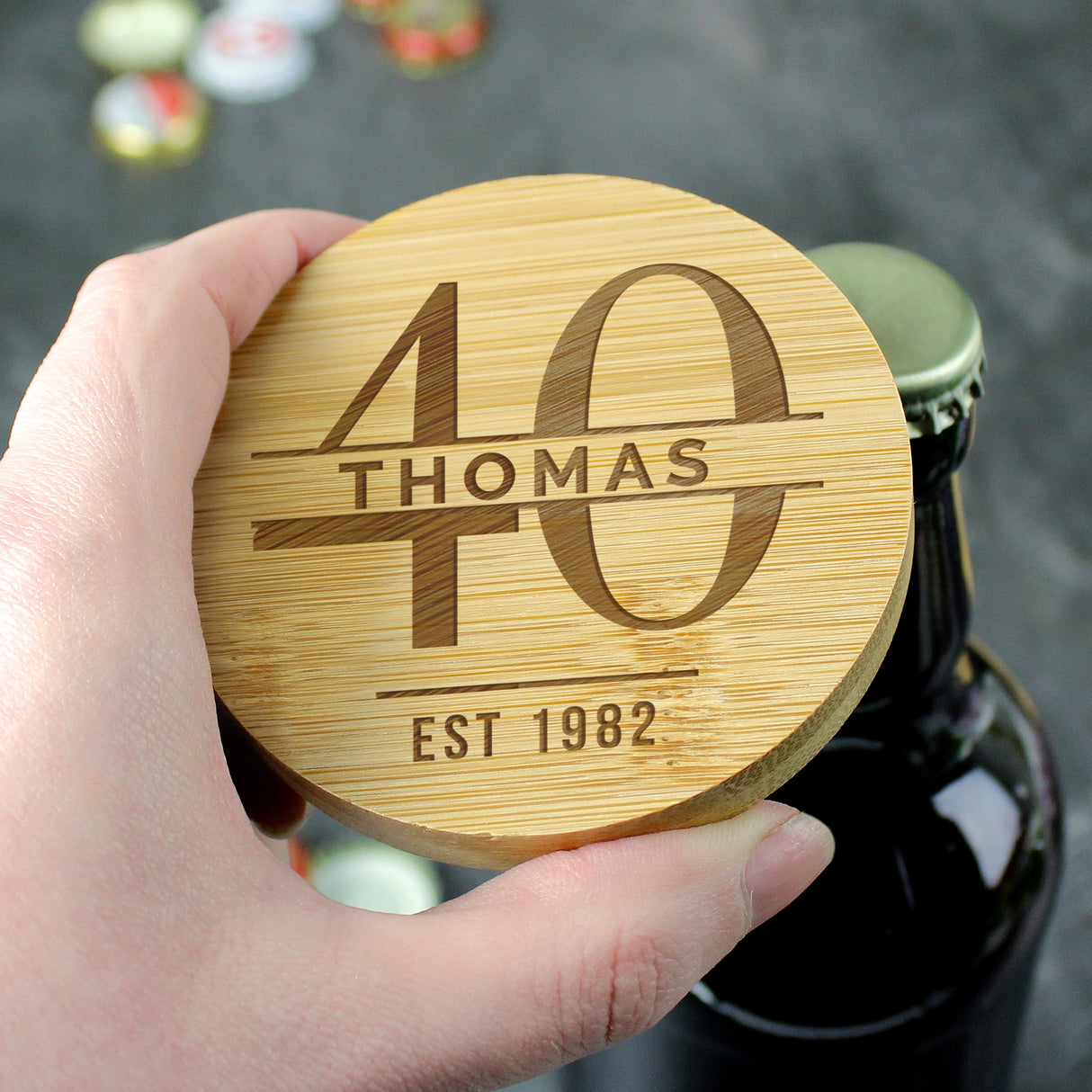 Personalised Big Age Bamboo Bottle Opener Coaster: 2 - Coasters By Gift Moments