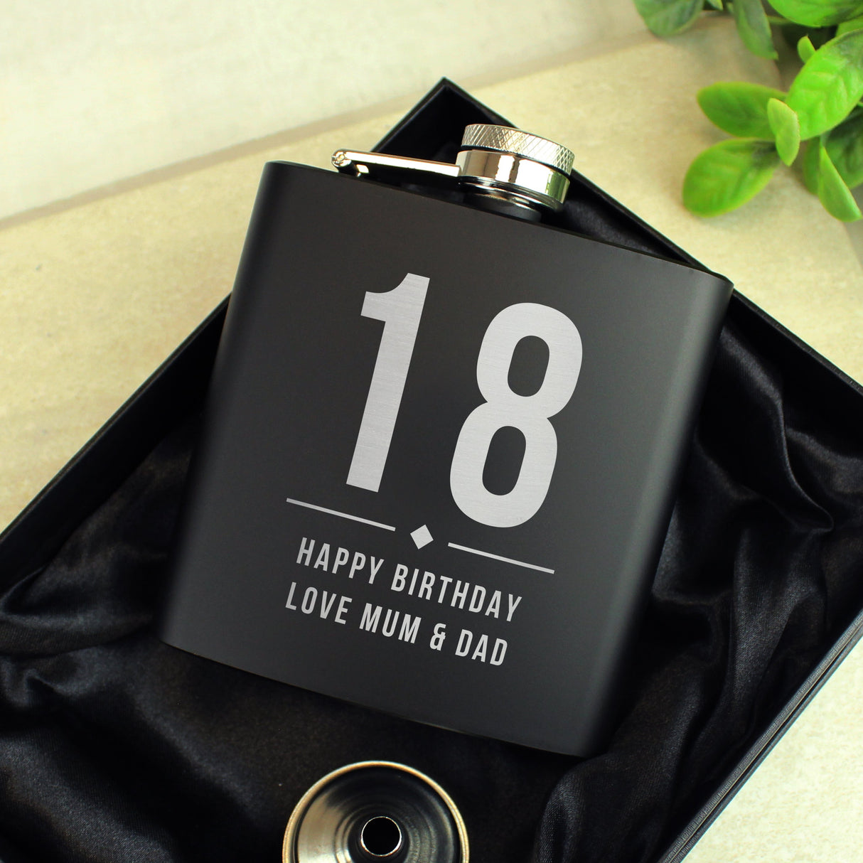 Personalised Big Numbers Black Hip Flask: 4 - Hip Flasks By Gift Moments