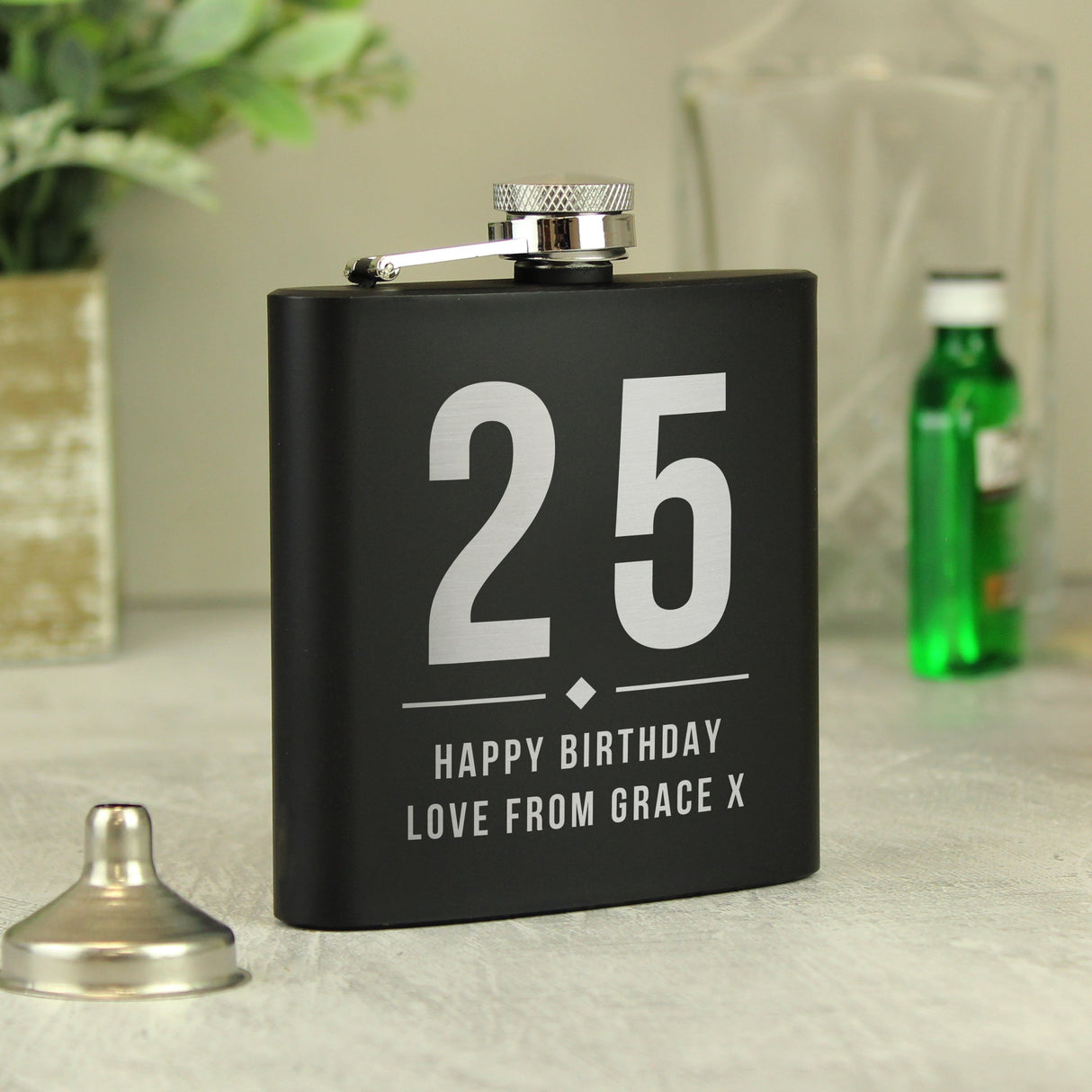 Personalised Big Numbers Black Hip Flask: 3 - Hip Flasks By Gift Moments
