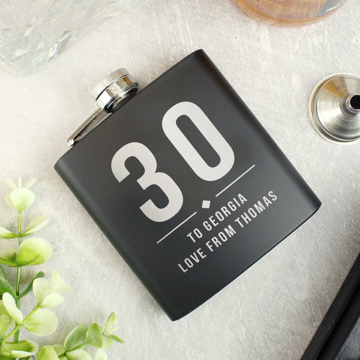 Personalised Big Numbers Black Hip Flask: 2 - Hip Flasks By Gift Moments