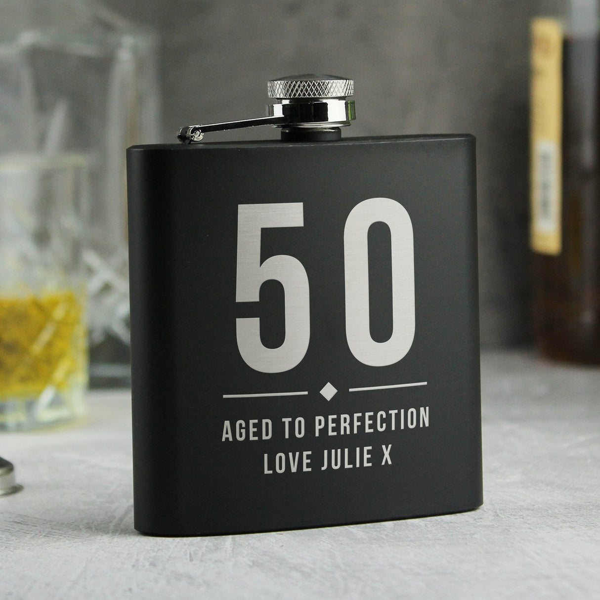 Personalised Big Numbers Black Hip Flask: 6 - Hip Flasks By Gift Moments