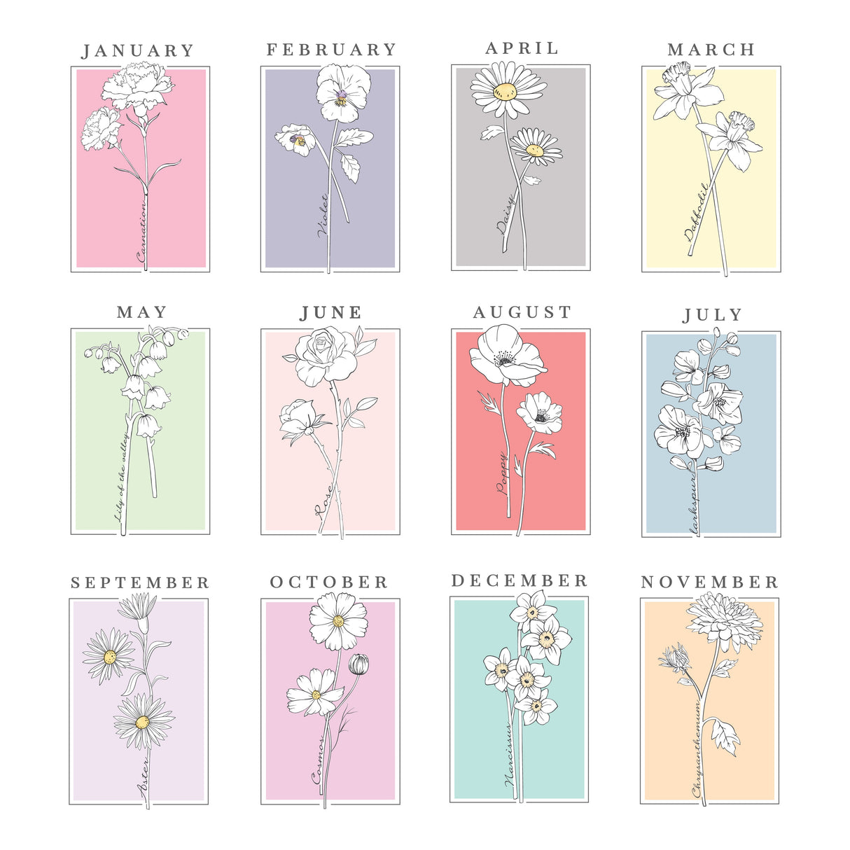 Personalised Birth Flower Framed Prints: 4 - Framed Prints By Gift Moments