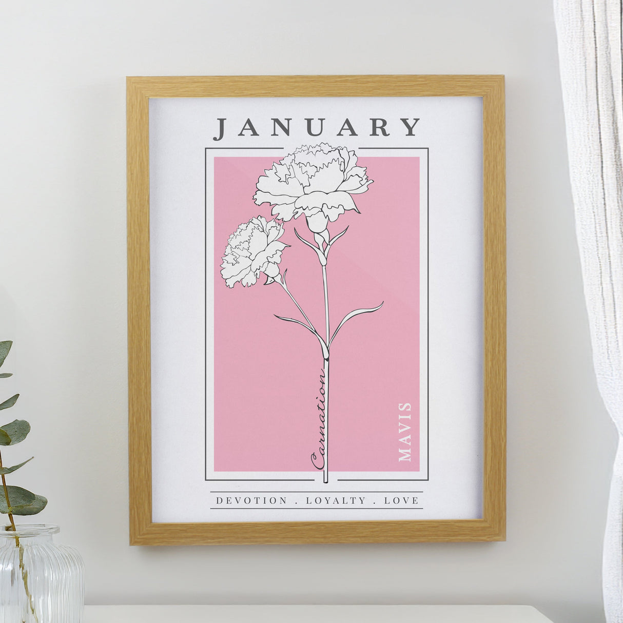 Personalised Birth Flower Framed Prints: 1 - Oak - Framed Prints By Gift Moments