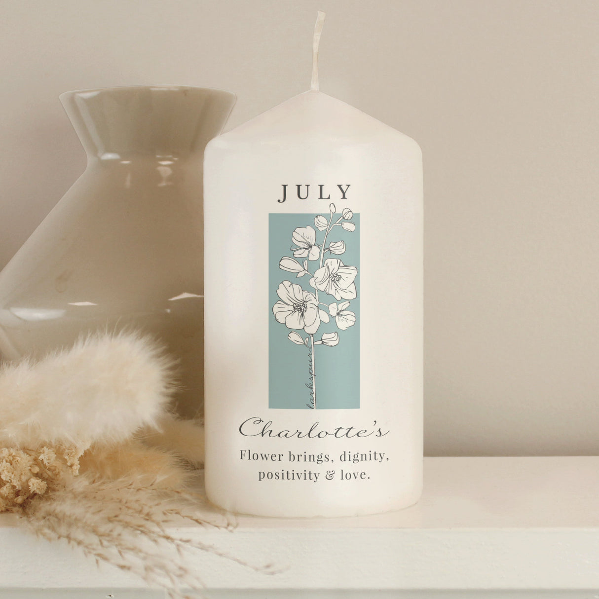Personalised Birth Flower Pillar Candle: 8 - Candles By Gift Moments