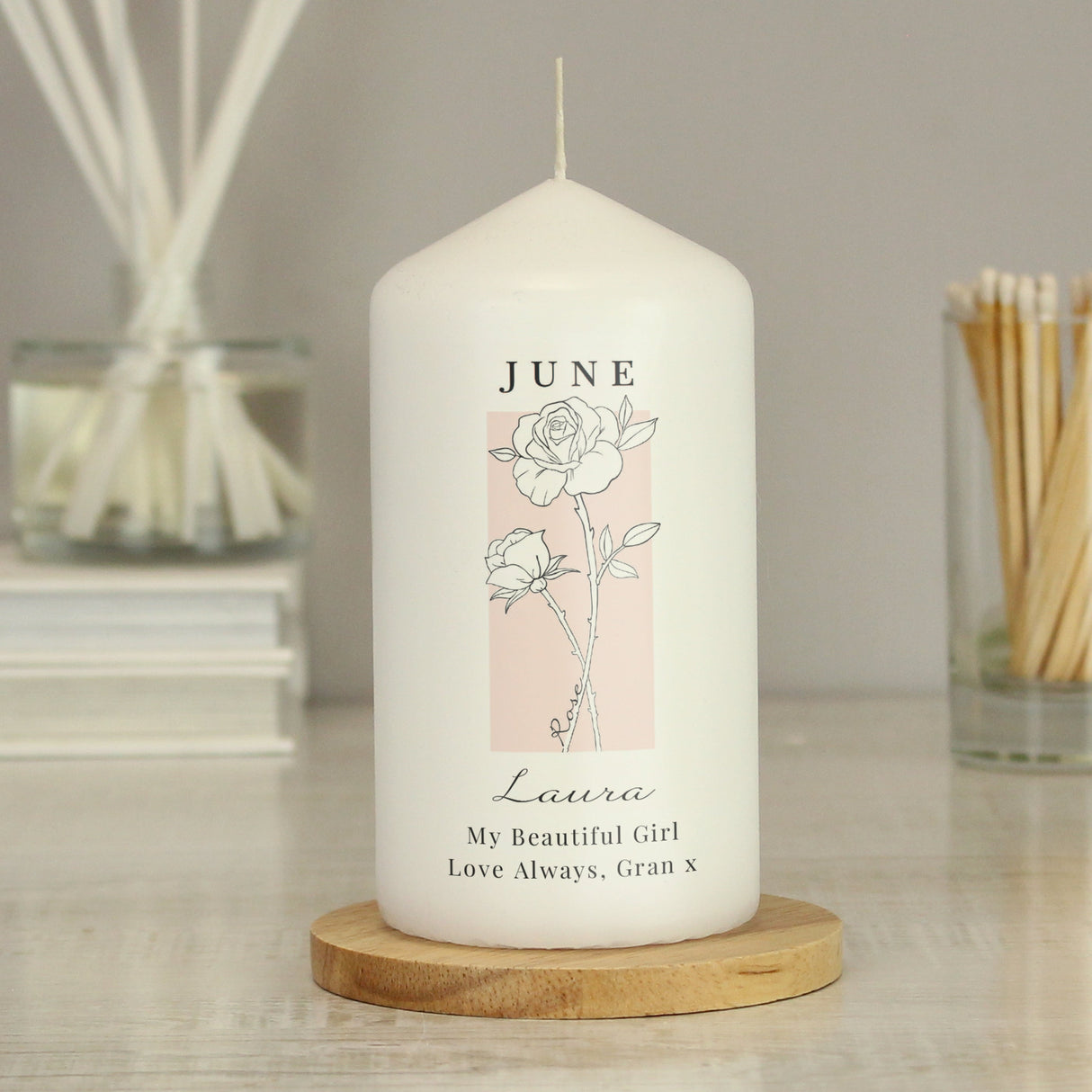 Personalised Birth Flower Pillar Candle: 7 - Candles By Gift Moments