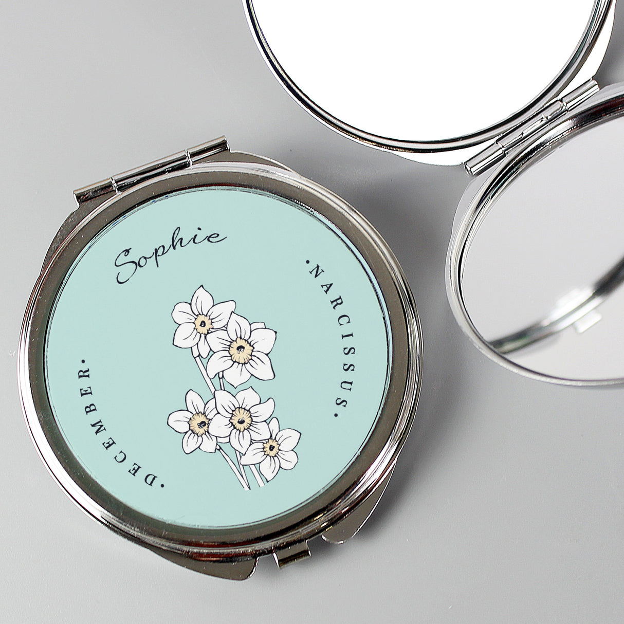 Personalised Birth Flower Round Compact Mirror: 12 - Compact Mirrors By Gift Moments