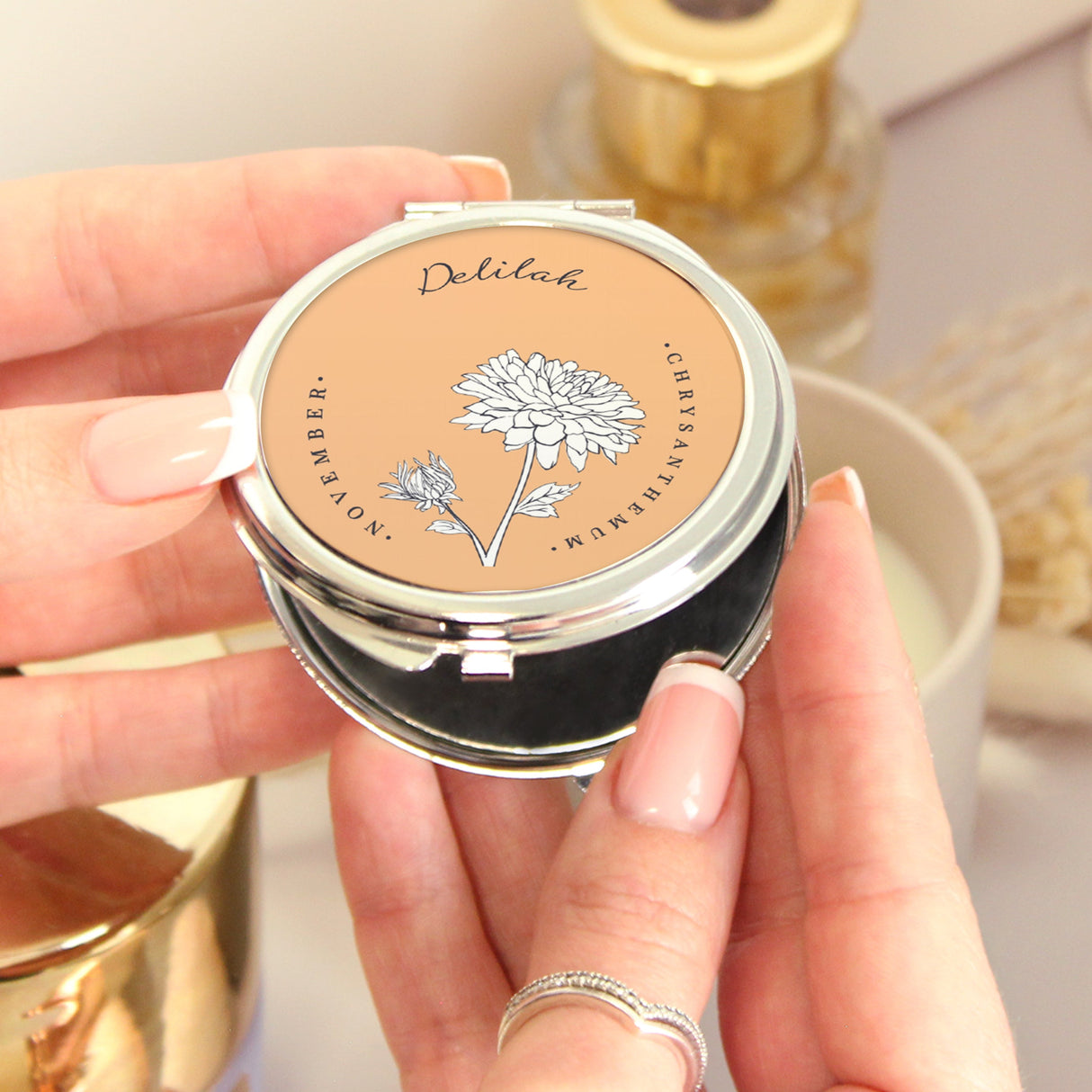 Personalised Birth Flower Round Compact Mirror: 11 - Compact Mirrors By Gift Moments