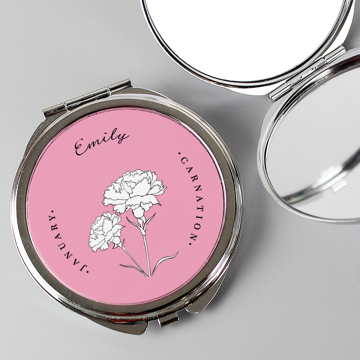 Personalised Birth Flower Round Compact Mirror: 2 - Compact Mirrors By Gift Moments