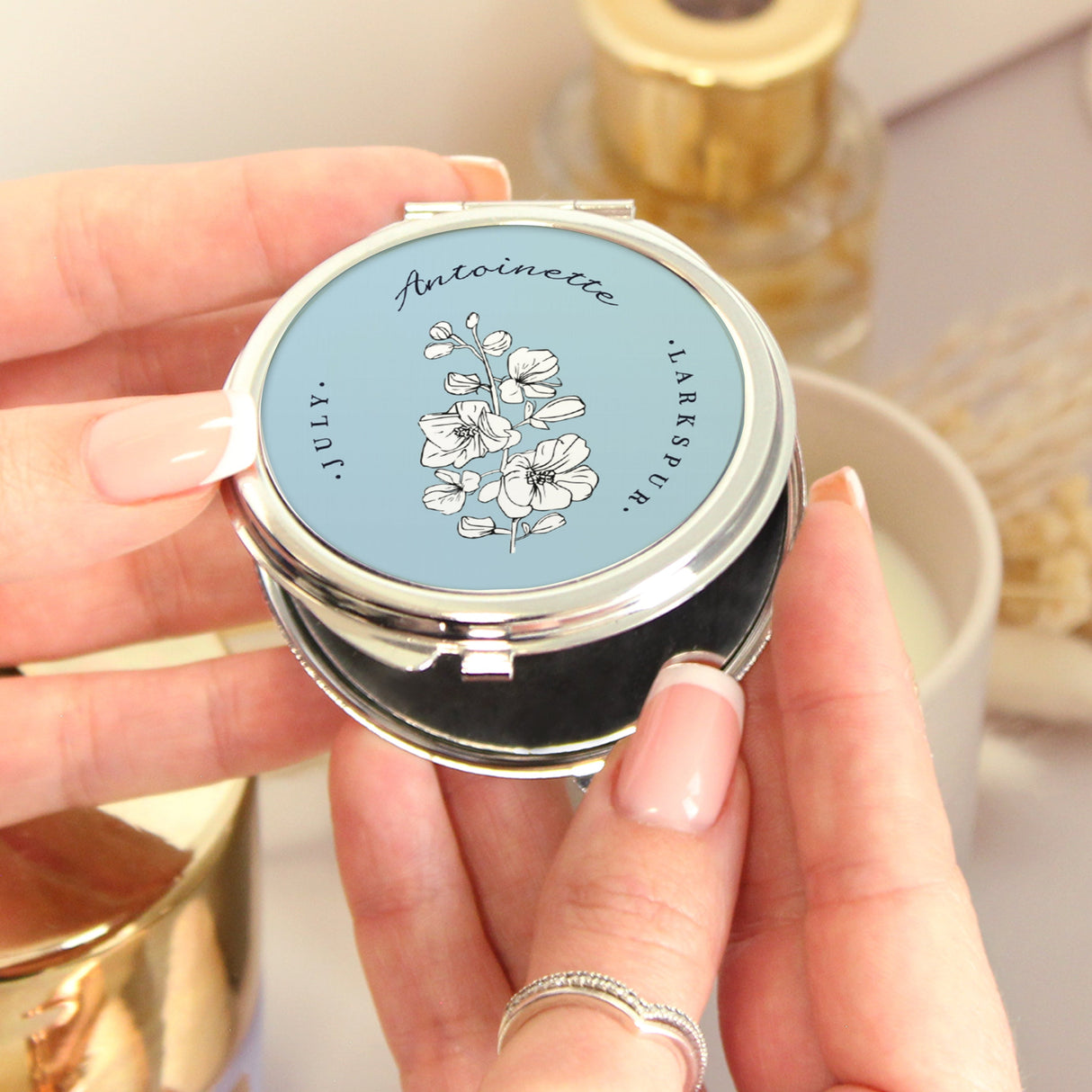 Personalised Birth Flower Round Compact Mirror: 9 - Compact Mirrors By Gift Moments