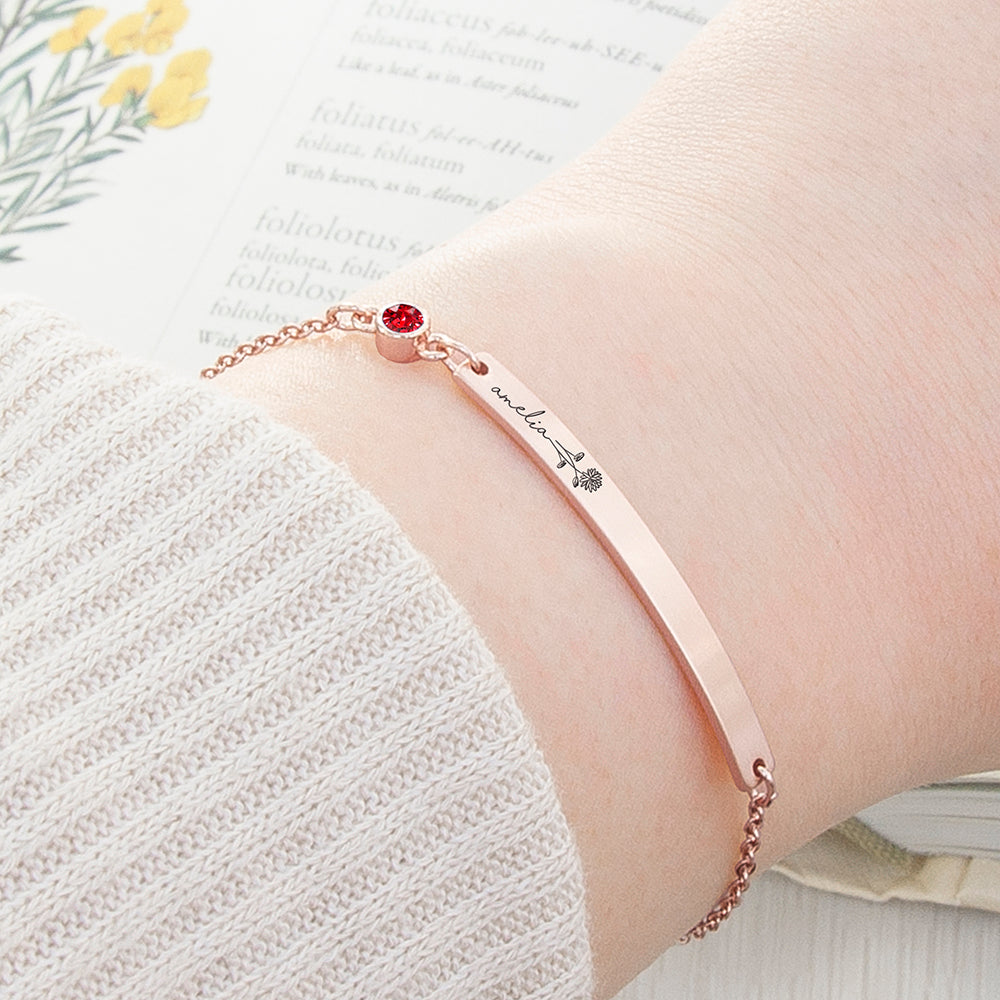 Personalised Birth Flower Swarovski Crystal Rose Gold Bracelets: 8 - July - Bracelets By Gift Moments