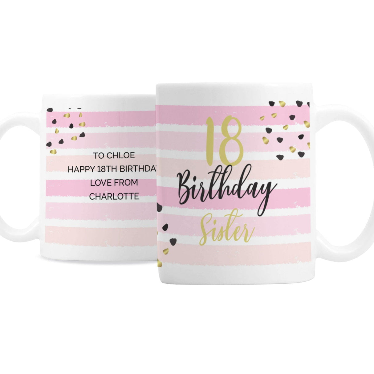 Personalised Birthday Gold and Pink Stripe Mug: 4 - Mugs By Gift Moments