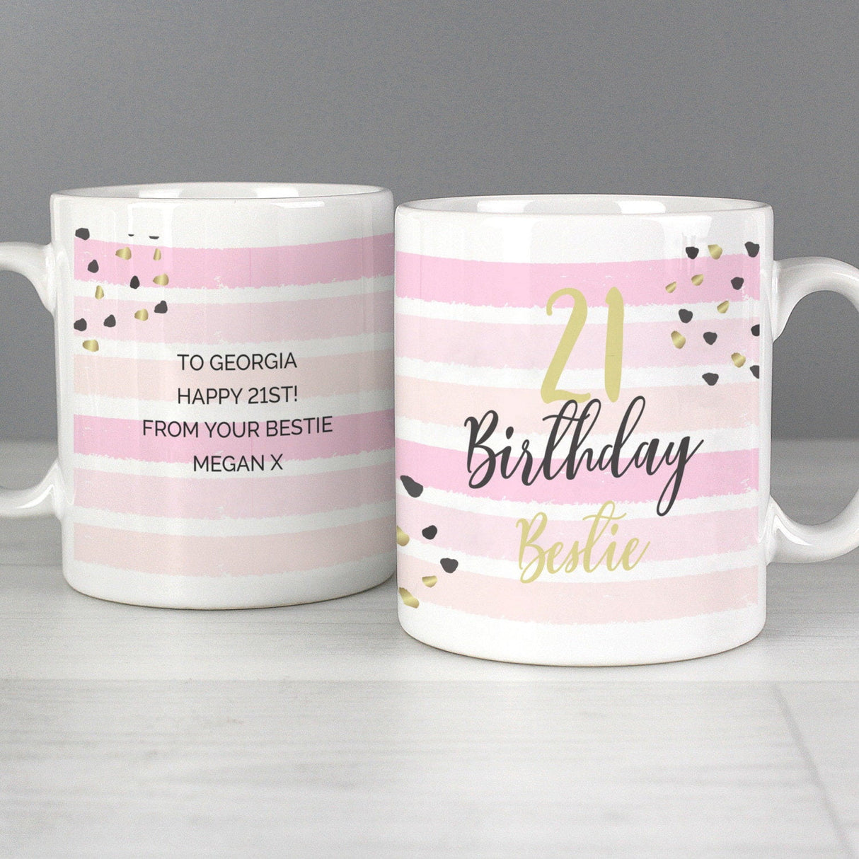 Personalised Birthday Gold and Pink Stripe Mug: 1 - Mugs By Gift Moments