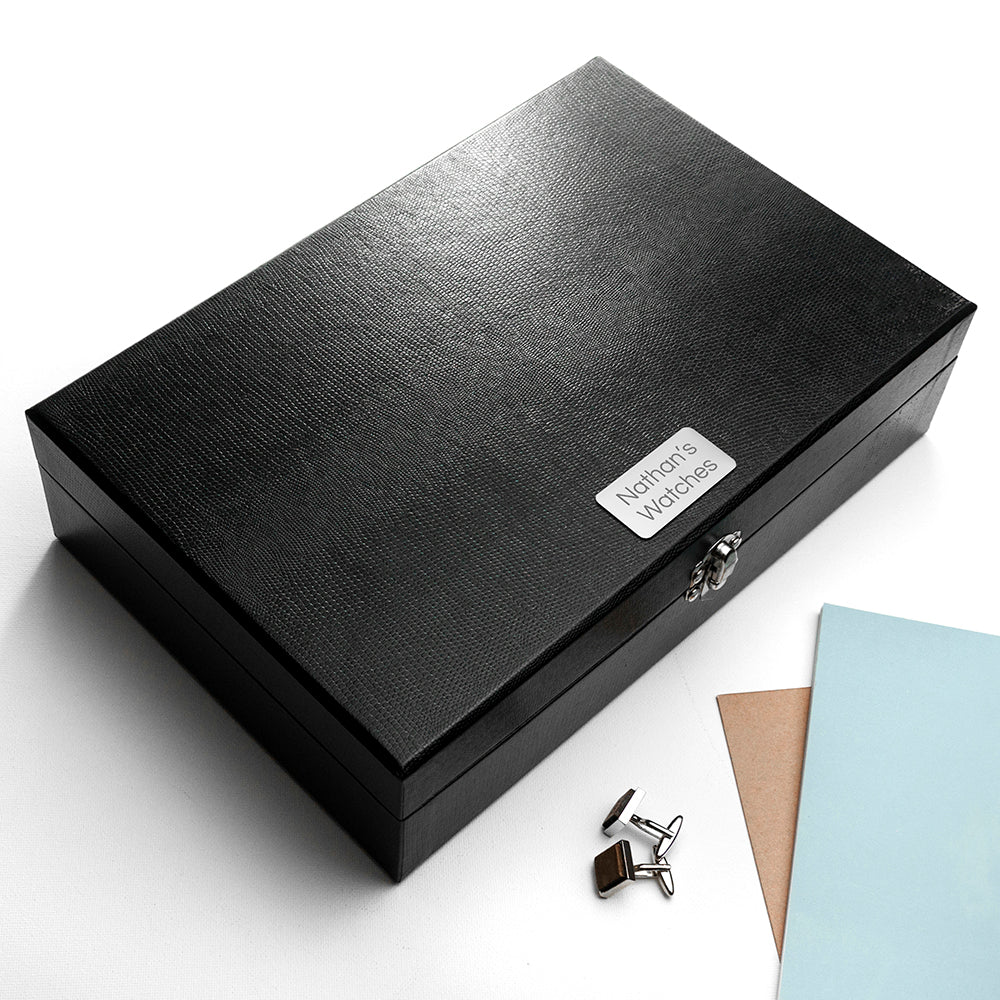 Personalised Black Leather Watch & Cufflink Box: 3 - Jewellery Boxes By Gift Moments
