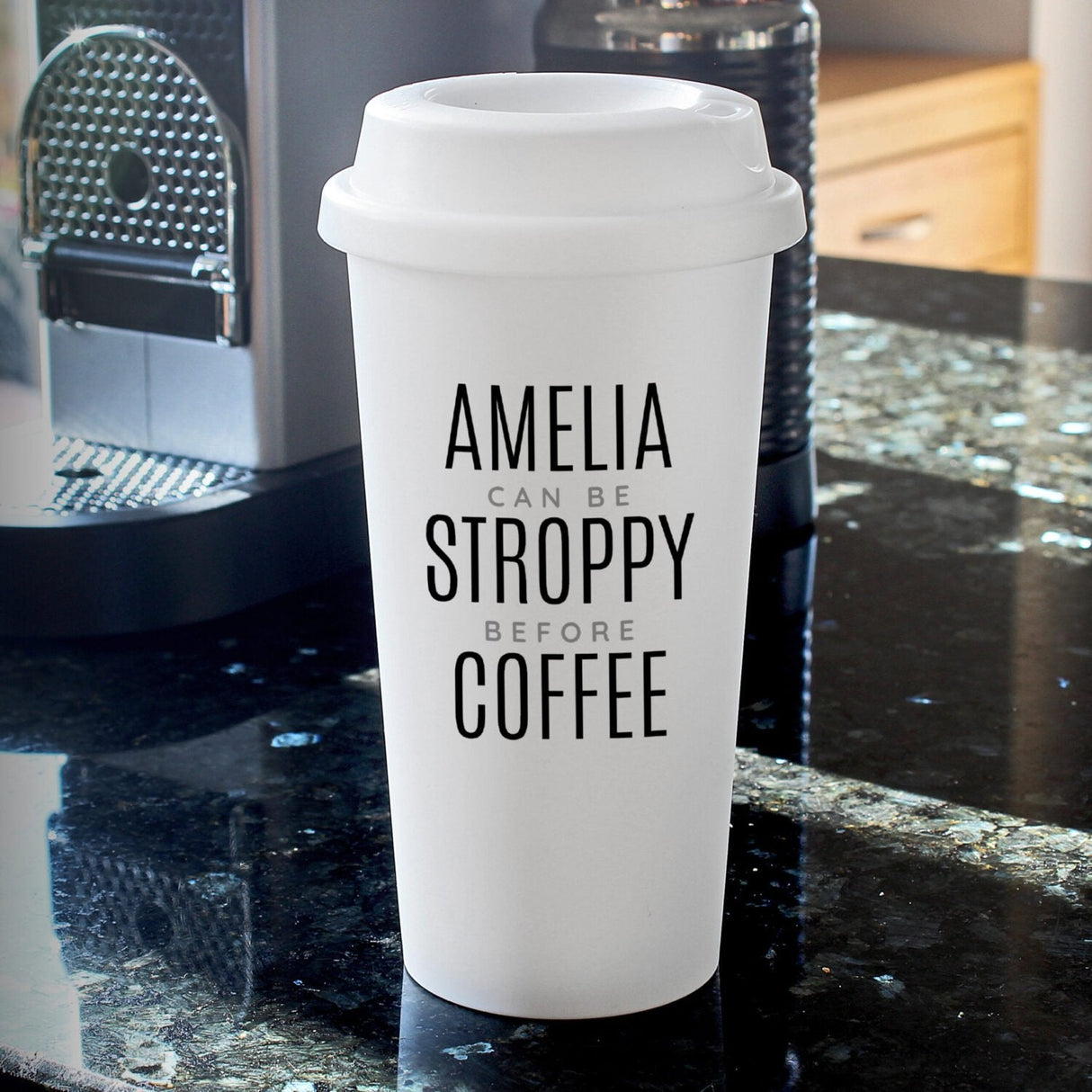 Personalised Black Text Slogan Insulated Reusable Eco Travel Cup: 6 - Travel Mugs By Gift Moments