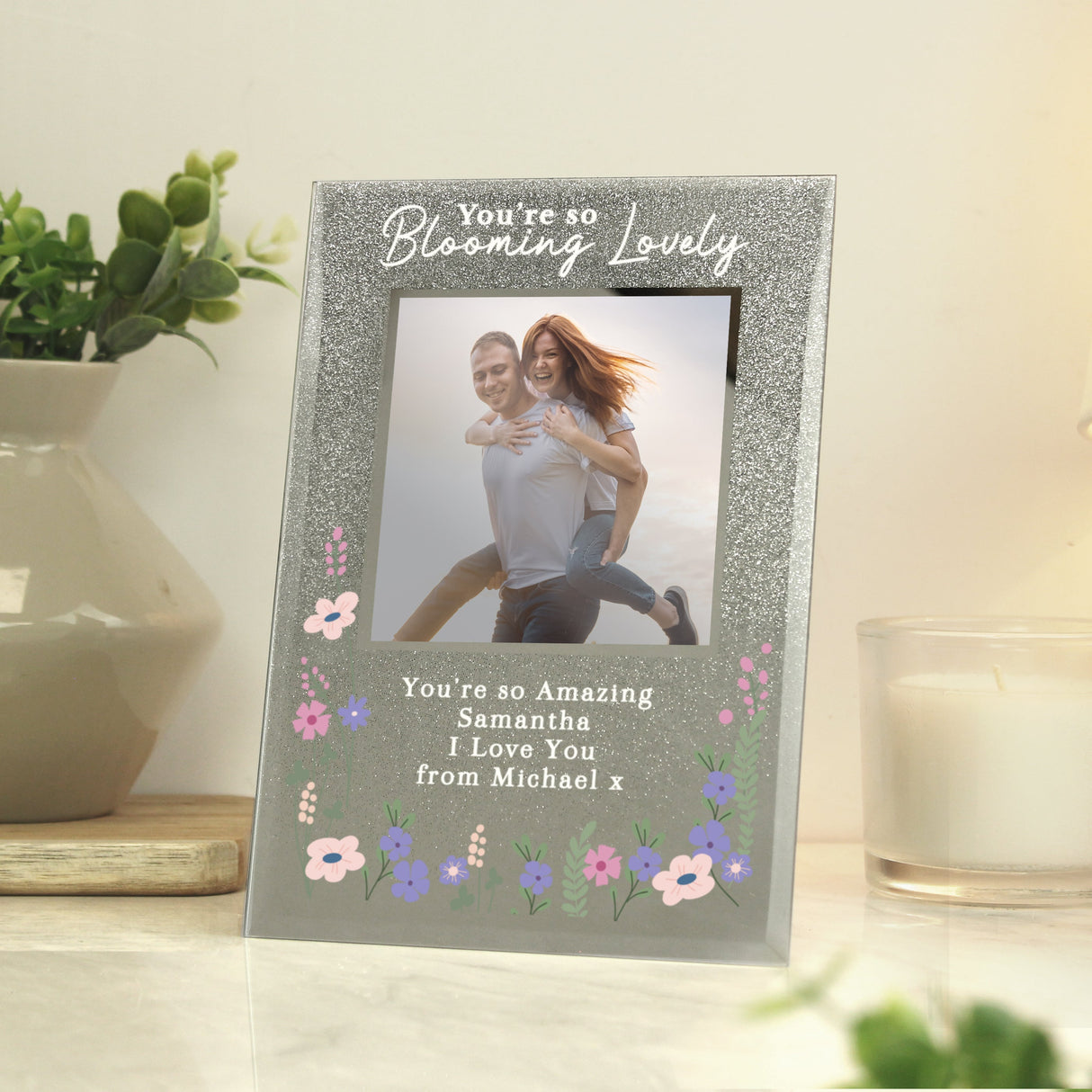 Personalised Blooming Lovely 6x4 Glitter Photo Frame: 2 - Photo Frames By Gift Moments
