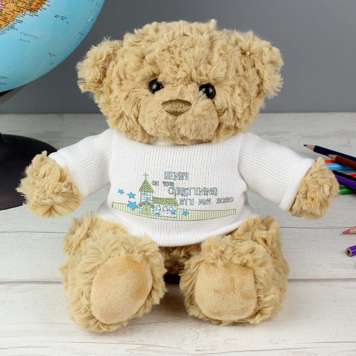 Personalised Blue Church Message Teddy Bear: 3 - Teddy Bears & Soft Toys By Gift Moments