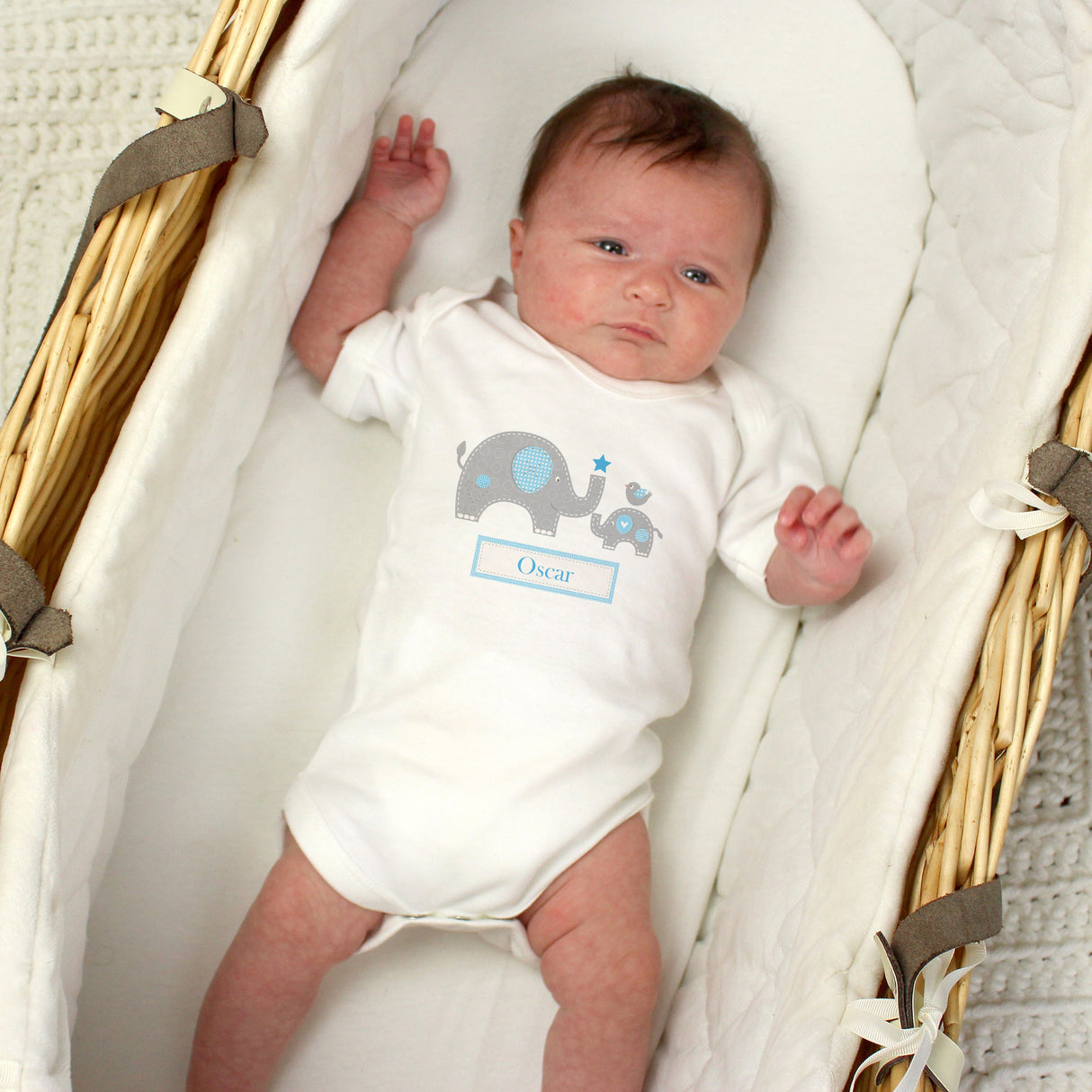 Personalised Blue Elephant 0-3 Months Baby Vest: 1 - Baby Clothing By Gift Moments