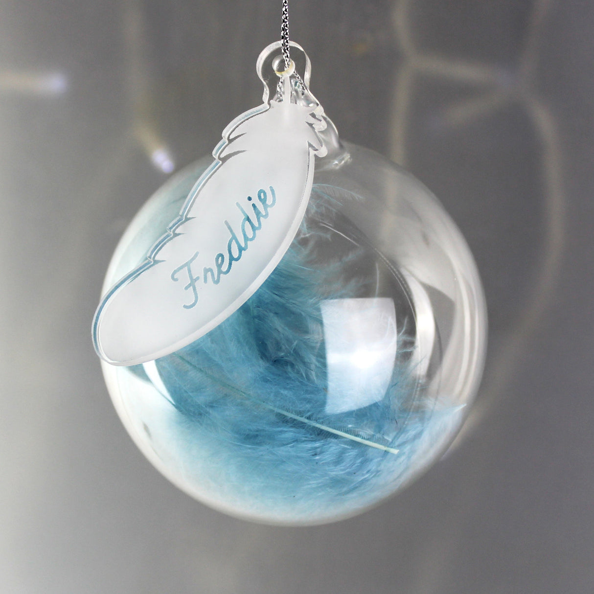 Personalised Blue Feather Glass Bauble: 1 - Christmas Baubles By Gift Moments