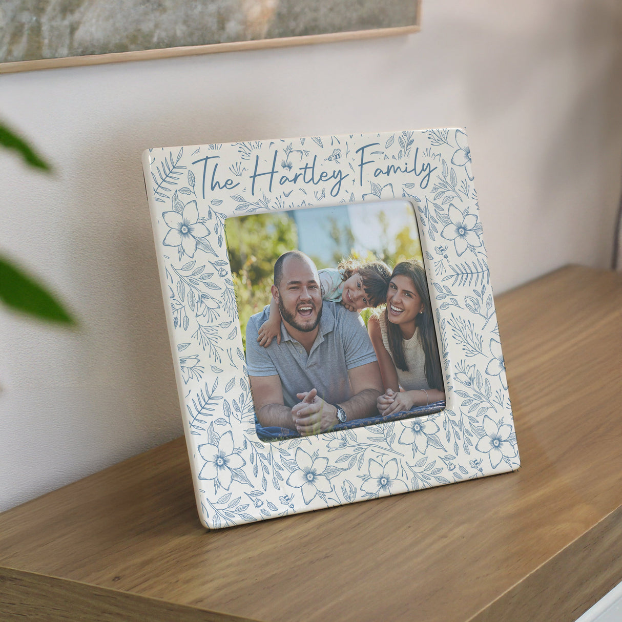 Personalised Blue Floral Ceramic 4x4 Frame: 3 - Photo Frames By Gift Moments
