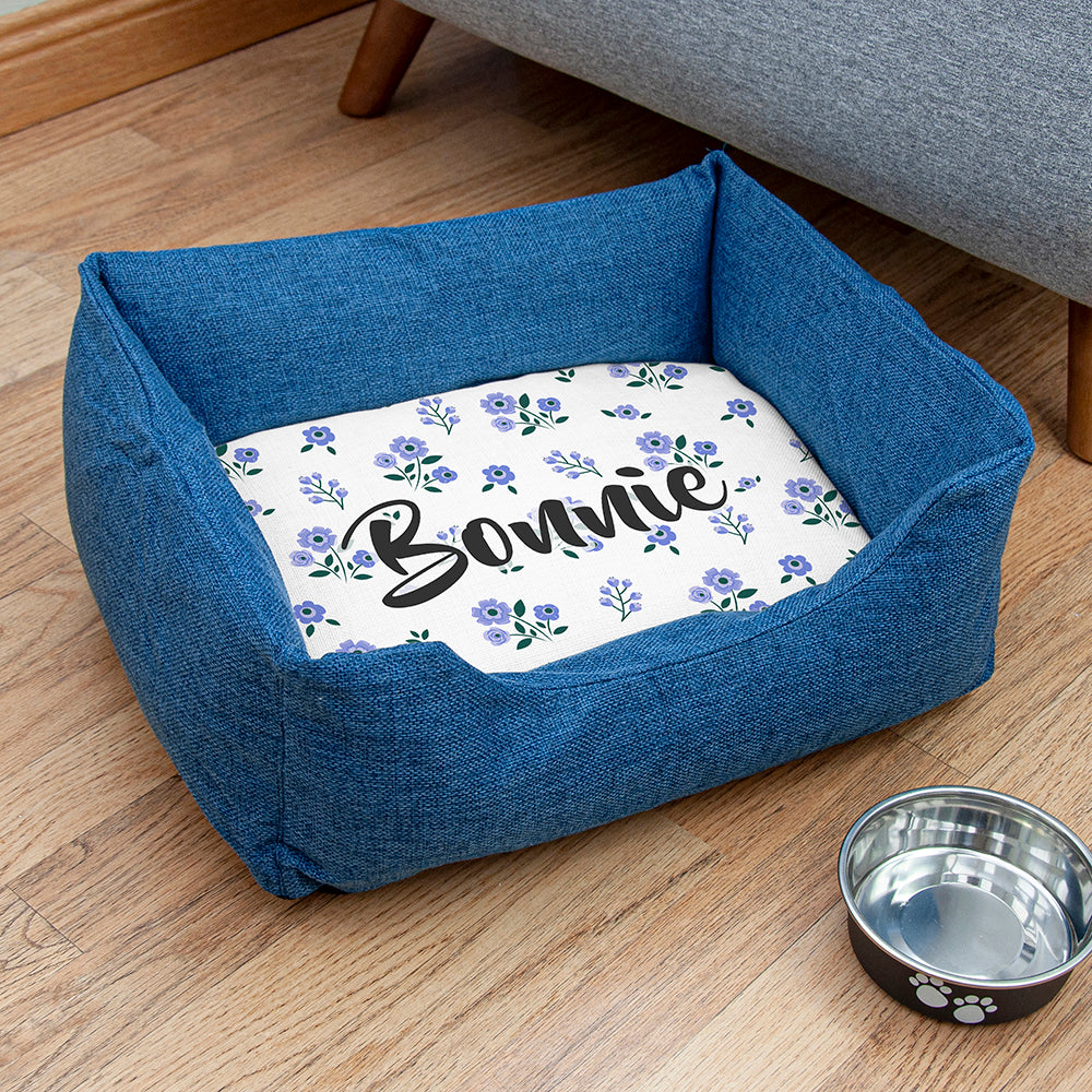 Personalised Blue Floral Comfort Dog Beds - Small - Shop Pet Products At Gift Moments - 1
