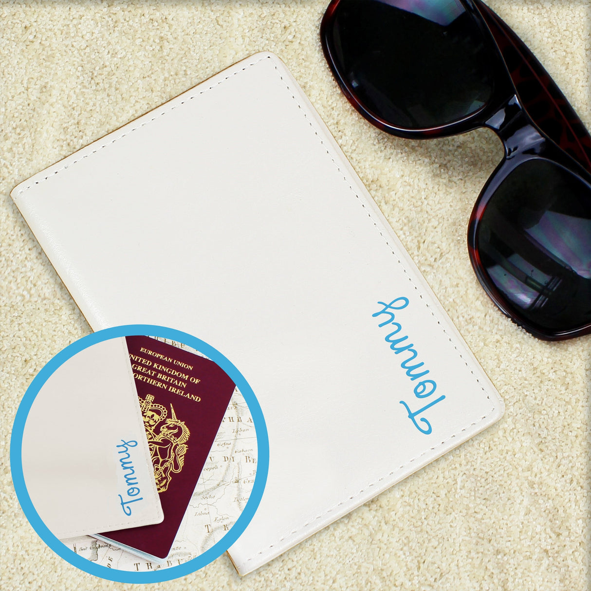 Personalised Blue Name Cream Passport Holder - Shop Passport Holders At Gift Moments - 1