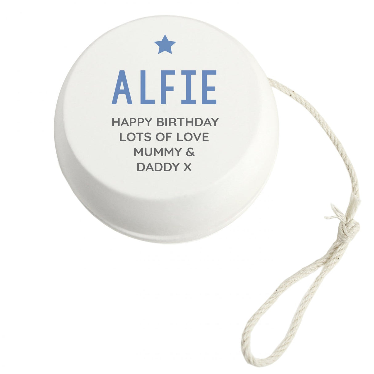 Personalised Blue Star White Wooden Yoyo: 5 - Toys By Gift Moments