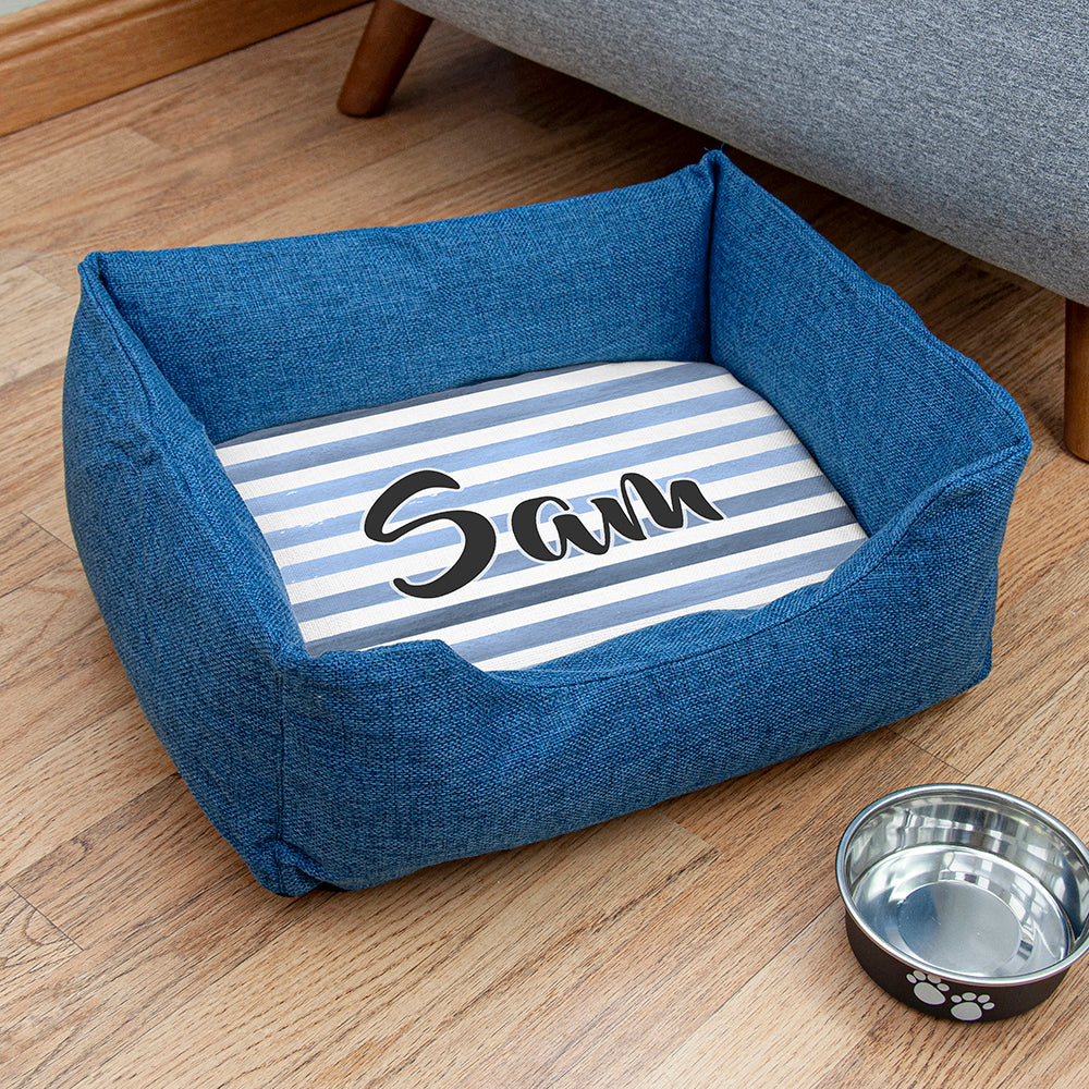 Personalised Blue Striped Comfort Dog Beds: 1 - Small - Pet Products By Gift Moments