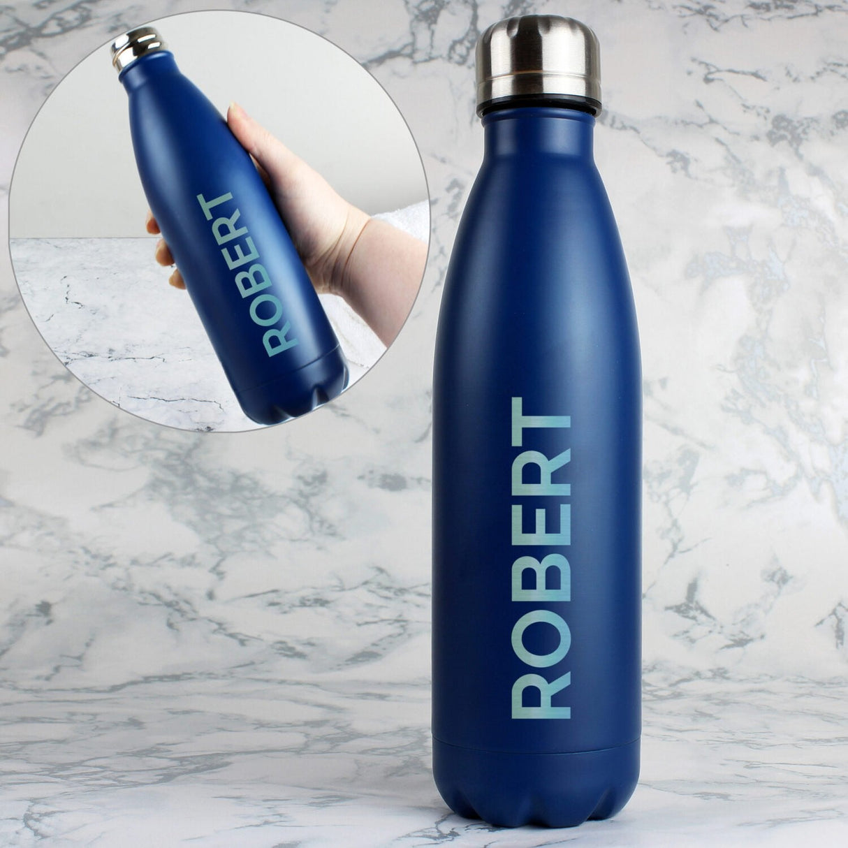 Personalised Bold Name Blue Metal Insulated Drinks Bottle: 2 - Water Bottles By Gift Moments