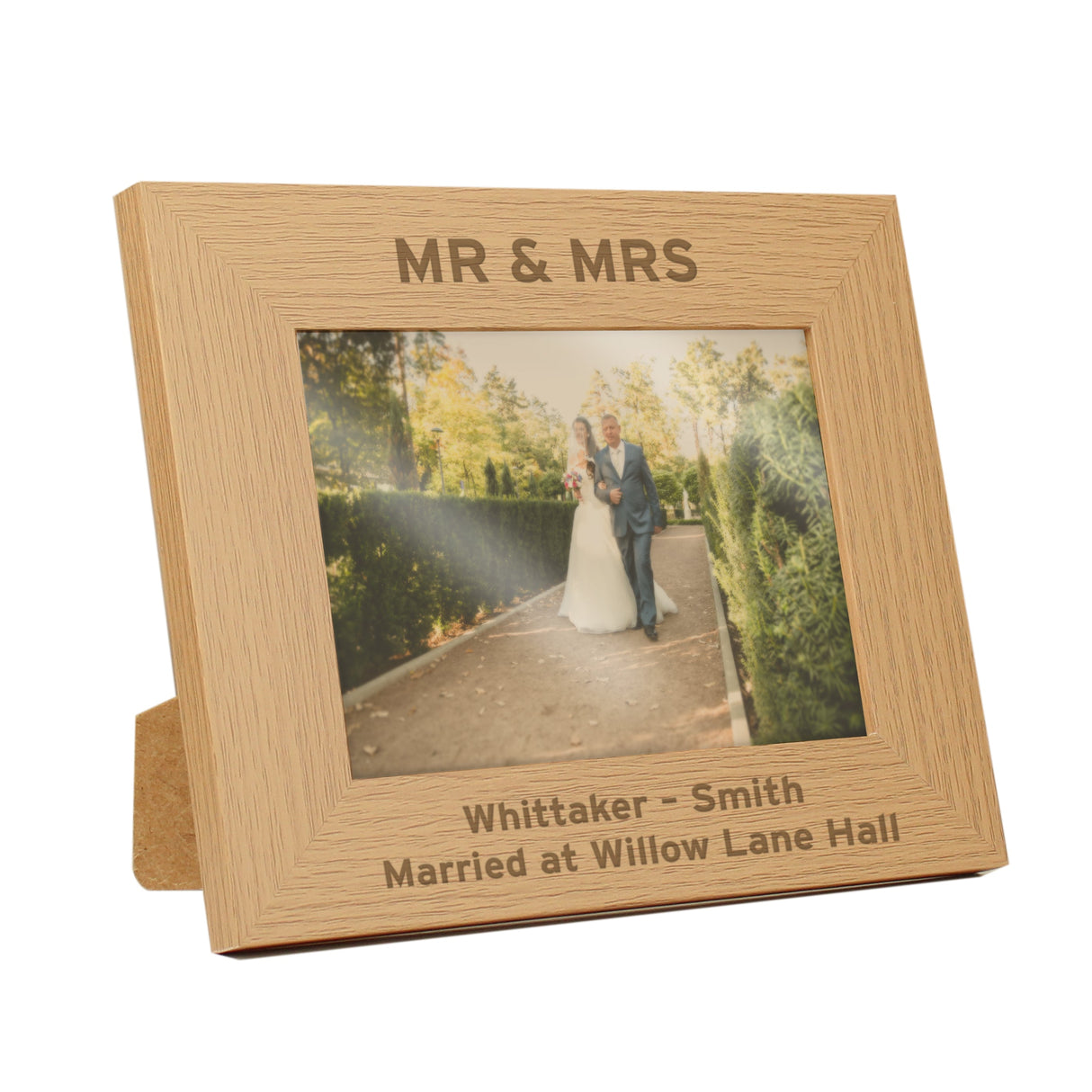 Personalised Bold Text 5x7 Landscape Oak Finish Photo Frame: 4 - Photo Frames By Gift Moments