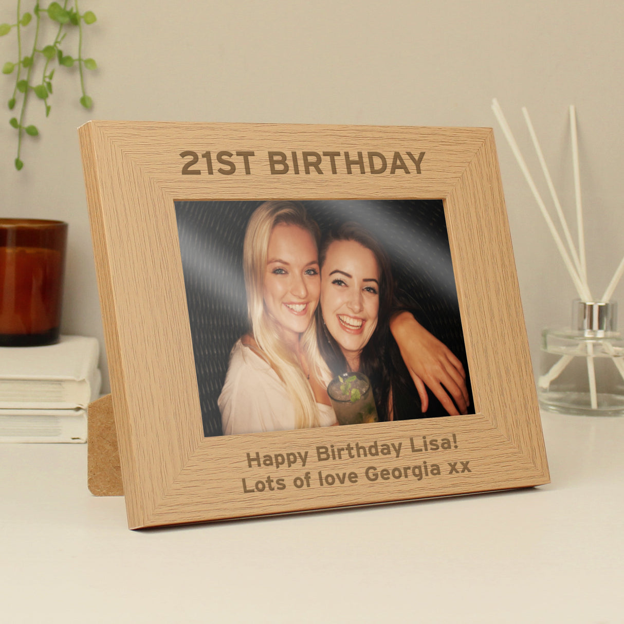 Personalised Bold Text 5x7 Landscape Oak Finish Photo Frame: 1 - Photo Frames By Gift Moments